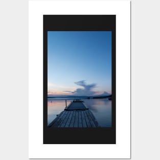 Wooden pontoon bridge in Greece, at sunset time Posters and Art